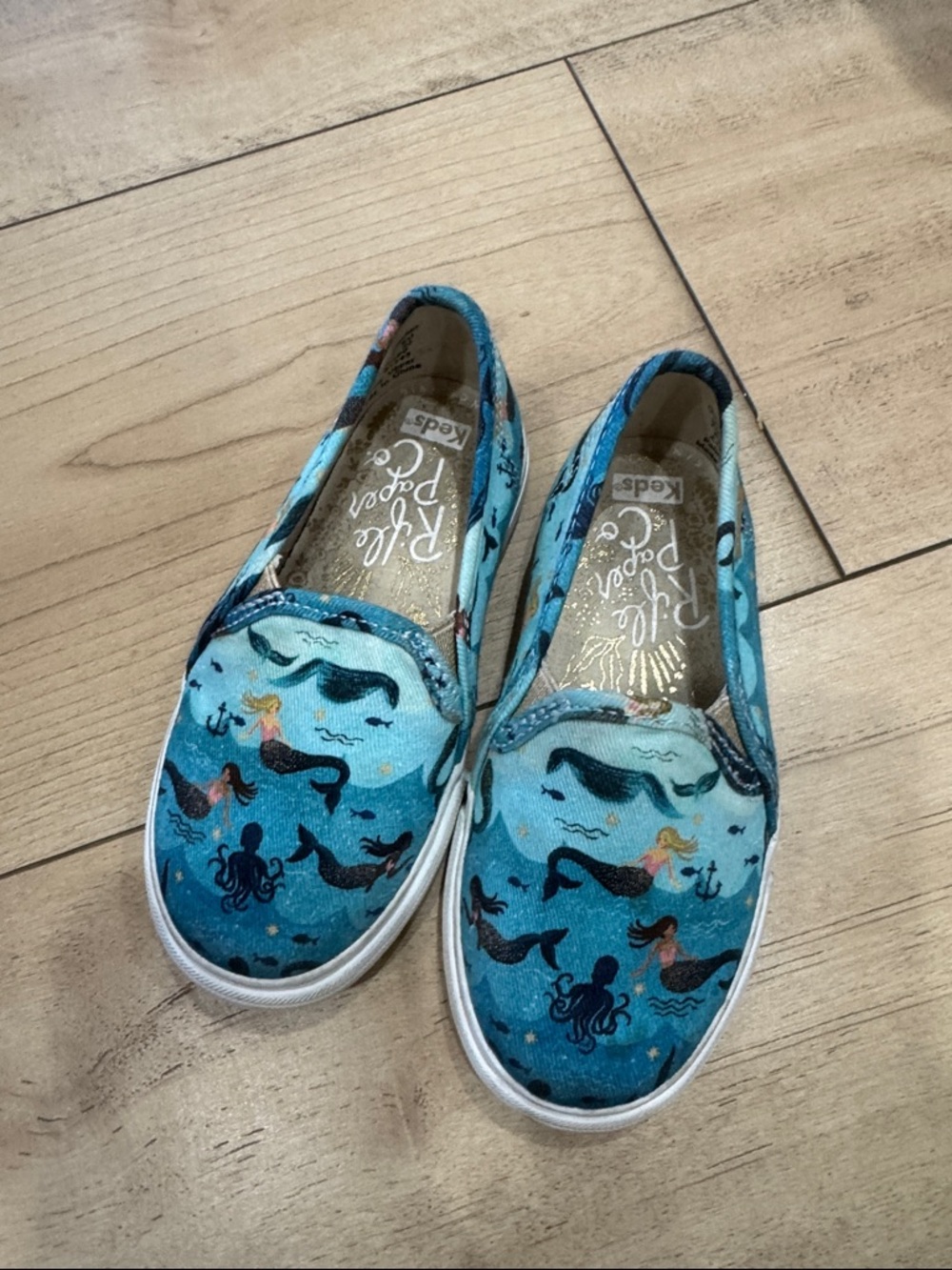 Keds Kids Slip-On Sneakers - Turquoise Mermaid Print
